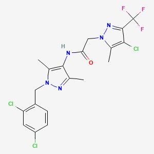 molecular formula C19H17Cl3F3N5O B3435452 2-[4-chloro-5-methyl-3-(trifluoromethyl)-1H-pyrazol-1-yl]-N-[1-(2,4-dichlorobenzyl)-3,5-dimethyl-1H-pyrazol-4-yl]acetamide 