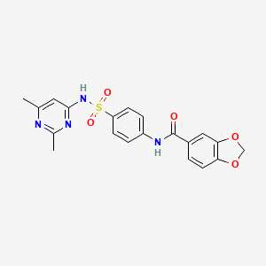 molecular formula C20H18N4O5S B3435509 N-(4-{[(2,6-dimethyl-4-pyrimidinyl)amino]sulfonyl}phenyl)-1,3-benzodioxole-5-carboxamide 