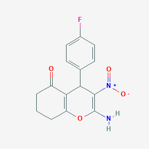molecular formula C15H13FN2O4 B343551 2-amino-4-(4-fluorophenyl)-3-nitro-4,6,7,8-tetrahydro-5H-chromen-5-one 