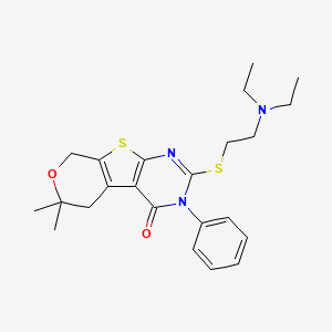molecular formula C23H29N3O2S2 B3435542 2-{[2-(diethylamino)ethyl]thio}-6,6-dimethyl-3-phenyl-3,5,6,8-tetrahydro-4H-pyrano[4',3':4,5]thieno[2,3-d]pyrimidin-4-one 