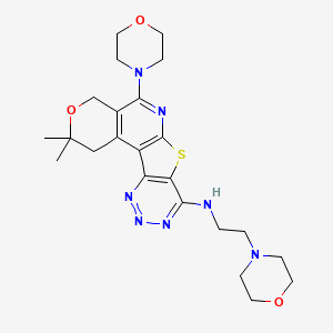 molecular formula C23H31N7O3S B3435545 2,2-dimethyl-5-(4-morpholinyl)-N-[2-(4-morpholinyl)ethyl]-1,4-dihydro-2H-pyrano[4'',3'':4',5']pyrido[3',2':4,5]thieno[3,2-d][1,2,3]triazin-8-amine 