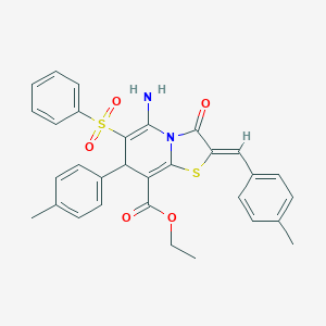 molecular formula C31H28N2O5S2 B343569 ethyl 5-amino-2-(4-methylbenzylidene)-7-(4-methylphenyl)-3-oxo-6-(phenylsulfonyl)-2,3-dihydro-7H-[1,3]thiazolo[3,2-a]pyridine-8-carboxylate 