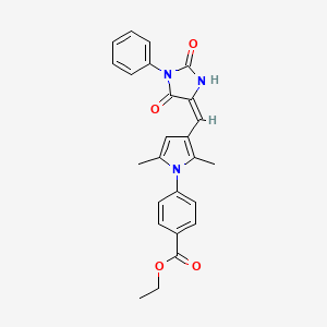molecular formula C25H23N3O4 B3435802 ethyl 4-{3-[(2,5-dioxo-1-phenyl-4-imidazolidinylidene)methyl]-2,5-dimethyl-1H-pyrrol-1-yl}benzoate 