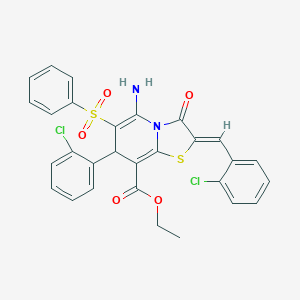 ethyl 5-amino-2-(2-chlorobenzylidene)-7-(2-chlorophenyl)-3-oxo-6-(phenylsulfonyl)-2,3-dihydro-7H-[1,3]thiazolo[3,2-a]pyridine-8-carboxylate
