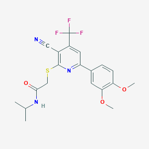 molecular formula C20H20F3N3O3S B3435937 2-{[3-cyano-6-(3,4-dimethoxyphenyl)-4-(trifluoromethyl)-2-pyridinyl]thio}-N-isopropylacetamide 