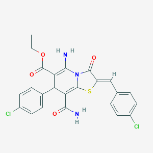 molecular formula C24H19Cl2N3O4S B343595 ethyl 5-amino-8-(aminocarbonyl)-2-(4-chlorobenzylidene)-7-(4-chlorophenyl)-3-oxo-2,3-dihydro-7H-[1,3]thiazolo[3,2-a]pyridine-6-carboxylate 