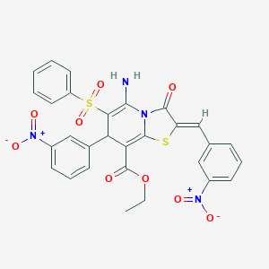 ethyl 5-amino-2-{3-nitrobenzylidene}-7-{3-nitrophenyl}-3-oxo-6-(phenylsulfonyl)-2,3-dihydro-7H-[1,3]thiazolo[3,2-a]pyridine-8-carboxylate