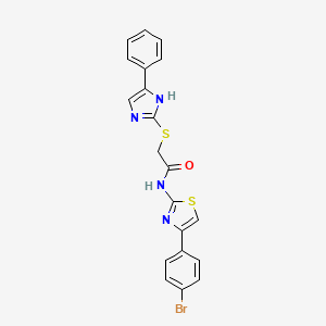 molecular formula C20H15BrN4OS2 B3436096 N-[4-(4-bromophenyl)-1,3-thiazol-2-yl]-2-[(4-phenyl-1H-imidazol-2-yl)thio]acetamide 