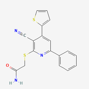 molecular formula C18H13N3OS2 B3436117 2-{[3-cyano-6-phenyl-4-(2-thienyl)-2-pyridinyl]thio}acetamide 