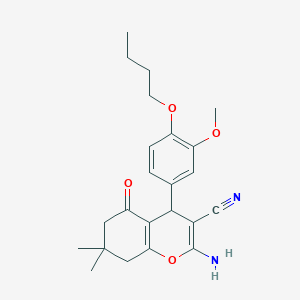 molecular formula C23H28N2O4 B343618 2-amino-4-(4-butoxy-3-methoxyphenyl)-7,7-dimethyl-5-oxo-5,6,7,8-tetrahydro-4H-chromene-3-carbonitrile 
