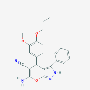 6-Amino-4-(4-butoxy-3-methoxyphenyl)-3-phenyl-2,4-dihydropyrano[2,3-c]pyrazole-5-carbonitrile