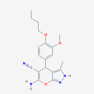 molecular formula C19H22N4O3 B343628 6-Amino-4-(4-butoxy-3-methoxyphenyl)-3-methyl-2,4-dihydropyrano[2,3-c]pyrazole-5-carbonitrile 