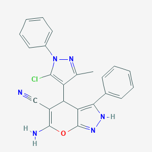 molecular formula C23H17ClN6O B343632 6-amino-4-(5-chloro-3-methyl-1-phenyl-1H-pyrazol-4-yl)-3-phenyl-1,4-dihydropyrano[2,3-c]pyrazole-5-carbonitrile 