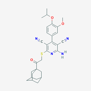 molecular formula C29H32N4O3S B343633 2-{[2-(1-Adamantyl)-2-oxoethyl]sulfanyl}-6-amino-4-(4-isopropoxy-3-methoxyphenyl)-3,5-pyridinedicarbonitrile 