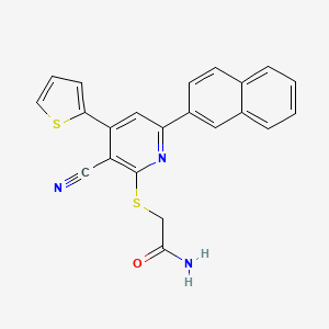 molecular formula C22H15N3OS2 B3436349 2-{[3-cyano-6-(2-naphthyl)-4-(2-thienyl)-2-pyridinyl]thio}acetamide 
