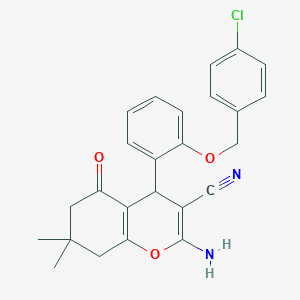 molecular formula C25H23ClN2O3 B343640 2-amino-4-{2-[(4-chlorobenzyl)oxy]phenyl}-7,7-dimethyl-5-oxo-5,6,7,8-tetrahydro-4H-chromene-3-carbonitrile 