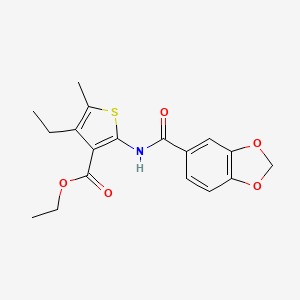 molecular formula C18H19NO5S B3436453 ethyl 2-[(1,3-benzodioxol-5-ylcarbonyl)amino]-4-ethyl-5-methyl-3-thiophenecarboxylate 