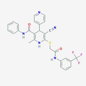 5-cyano-2-methyl-6-({2-oxo-2-[3-(trifluoromethyl)anilino]ethyl}sulfanyl)-N~3~-phenyl-4-(4-pyridyl)-1,4-dihydro-3-pyridinecarboxamide