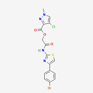 molecular formula C16H12BrClN4O3S B3436524 2-{[4-(4-bromophenyl)-1,3-thiazol-2-yl]amino}-2-oxoethyl 4-chloro-1-methyl-1H-pyrazole-3-carboxylate 