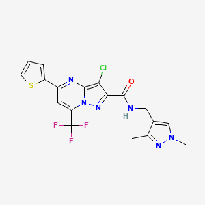 molecular formula C18H14ClF3N6OS B3436654 3-chloro-N-[(1,3-dimethyl-1H-pyrazol-4-yl)methyl]-5-(2-thienyl)-7-(trifluoromethyl)pyrazolo[1,5-a]pyrimidine-2-carboxamide 