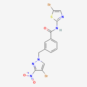 molecular formula C14H9Br2N5O3S B3437076 3-[(4-bromo-3-nitro-1H-pyrazol-1-yl)methyl]-N-(5-bromo-1,3-thiazol-2-yl)benzamide 