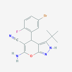 6-Amino-4-(5-bromo-2-fluorophenyl)-3-tert-butyl-1,4-dihydropyrano[2,3-c]pyrazole-5-carbonitrile