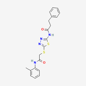 molecular formula C20H20N4O2S2 B3437204 N-[5-({2-[(2-methylphenyl)amino]-2-oxoethyl}thio)-1,3,4-thiadiazol-2-yl]-3-phenylpropanamide 