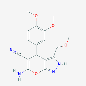molecular formula C17H18N4O4 B343724 6-Amino-4-(3,4-dimethoxyphenyl)-3-(methoxymethyl)-1,4-dihydropyrano[2,3-c]pyrazole-5-carbonitrile 