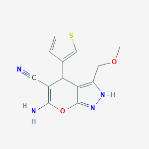 molecular formula C13H12N4O2S B343728 6-Amino-3-(methoxymethyl)-4-thien-3-yl-1,4-dihydropyrano[2,3-c]pyrazole-5-carbonitrile 