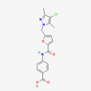 molecular formula C18H16ClN3O4 B3437343 4-({5-[(4-chloro-3,5-dimethyl-1H-pyrazol-1-yl)methyl]-2-furoyl}amino)benzoic acid 