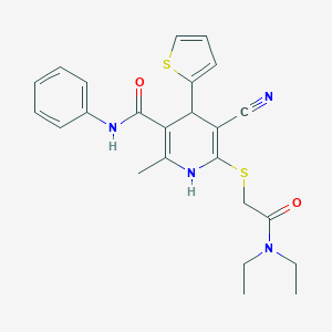 molecular formula C24H26N4O2S2 B343739 5-cyano-6-{[2-(diethylamino)-2-oxoethyl]sulfanyl}-2-methyl-N-phenyl-4-(2-thienyl)-1,4-dihydro-3-pyridinecarboxamide 