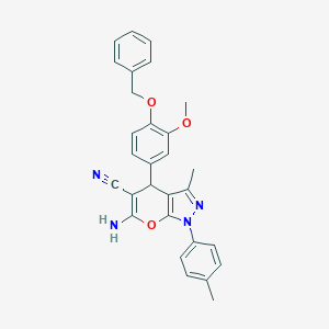 molecular formula C29H26N4O3 B343749 6-Amino-4-[4-(benzyloxy)-3-methoxyphenyl]-3-methyl-1-(4-methylphenyl)-1,4-dihydropyrano[2,3-c]pyrazole-5-carbonitrile 