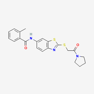 molecular formula C21H21N3O2S2 B3437684 2-methyl-N-(2-{[2-oxo-2-(1-pyrrolidinyl)ethyl]thio}-1,3-benzothiazol-6-yl)benzamide 