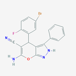 molecular formula C19H12BrFN4O B343770 6-Amino-4-(5-bromo-2-fluorophenyl)-3-phenyl-2,4-dihydropyrano[2,3-c]pyrazole-5-carbonitrile 