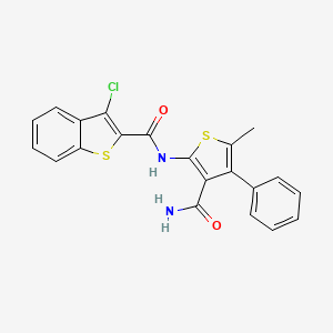 molecular formula C21H15ClN2O2S2 B3437764 N-[3-(aminocarbonyl)-5-methyl-4-phenyl-2-thienyl]-3-chloro-1-benzothiophene-2-carboxamide 