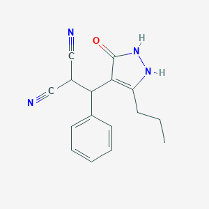 molecular formula C16H16N4O B343793 2-[(5-Hydroxy-3-propyl-1H-pyrazol-4-yl)-phenyl-methyl]-malononitrile 