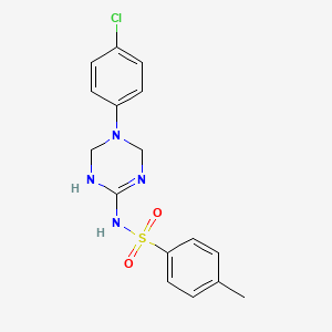 molecular formula C16H17ClN4O2S B3437954 N-[5-(4-chlorophenyl)-1,3,5-triazinan-2-ylidene]-4-methylbenzenesulfonamide 