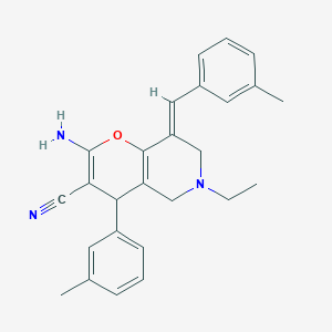molecular formula C26H27N3O B343798 2-amino-6-ethyl-8-(3-methylbenzylidene)-4-(3-methylphenyl)-5,6,7,8-tetrahydro-4H-pyrano[3,2-c]pyridine-3-carbonitrile 