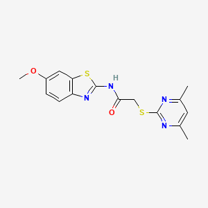 molecular formula C16H16N4O2S2 B3438057 2-[(4,6-dimethyl-2-pyrimidinyl)thio]-N-(6-methoxy-1,3-benzothiazol-2-yl)acetamide 