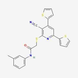 molecular formula C23H17N3OS3 B3438082 2-[(3-cyano-4,6-di-2-thienylpyridin-2-yl)thio]-N-(3-methylphenyl)acetamide 