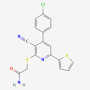 molecular formula C18H12ClN3OS2 B3438087 2-{[4-(4-chlorophenyl)-3-cyano-6-(2-thienyl)-2-pyridinyl]thio}acetamide 