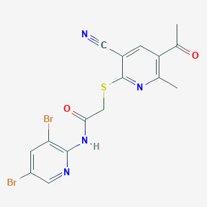 2-[(5-acetyl-3-cyano-6-methylpyridin-2-yl)thio]-N-(3,5-dibromopyridin-2-yl)acetamide