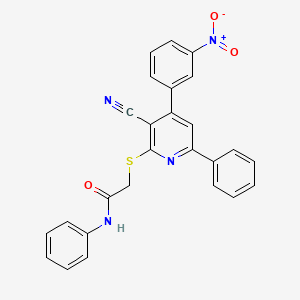 molecular formula C26H18N4O3S B3438122 2-{[3-cyano-4-(3-nitrophenyl)-6-phenylpyridin-2-yl]thio}-N-phenylacetamide 