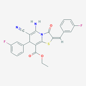 ethyl 5-amino-6-cyano-2-(3-fluorobenzylidene)-7-(3-fluorophenyl)-3-oxo-2,3-dihydro-7H-[1,3]thiazolo[3,2-a]pyridine-8-carboxylate