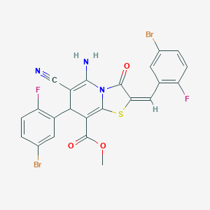 molecular formula C23H13Br2F2N3O3S B343814 methyl 5-amino-2-(5-bromo-2-fluorobenzylidene)-7-(5-bromo-2-fluorophenyl)-6-cyano-3-oxo-2,3-dihydro-7H-[1,3]thiazolo[3,2-a]pyridine-8-carboxylate 