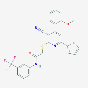 molecular formula C26H18F3N3O2S2 B343819 2-{[3-cyano-4-(2-methoxyphenyl)-6-(2-thienyl)-2-pyridinyl]sulfanyl}-N-[3-(trifluoromethyl)phenyl]acetamide 