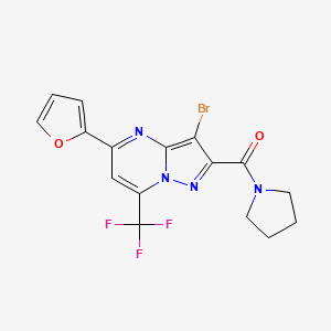 molecular formula C16H12BrF3N4O2 B3438224 3-bromo-5-(2-furyl)-2-(pyrrolidin-1-ylcarbonyl)-7-(trifluoromethyl)pyrazolo[1,5-a]pyrimidine 