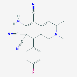molecular formula C21H20FN5 B343823 6-amino-8-(4-fluorophenyl)-2,3,8a-trimethyl-2,3,8,8a-tetrahydro-5,7,7(1H)-isoquinolinetricarbonitrile 