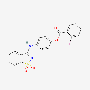 molecular formula C20H13FN2O4S B3438309 4-[(1,1-dioxido-1,2-benzisothiazol-3-yl)amino]phenyl 2-fluorobenzoate 
