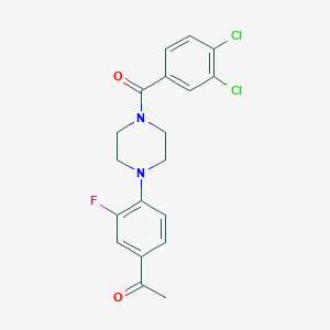 molecular formula C19H17Cl2FN2O2 B3438325 1-{4-[4-(3,4-dichlorobenzoyl)-1-piperazinyl]-3-fluorophenyl}ethanone 